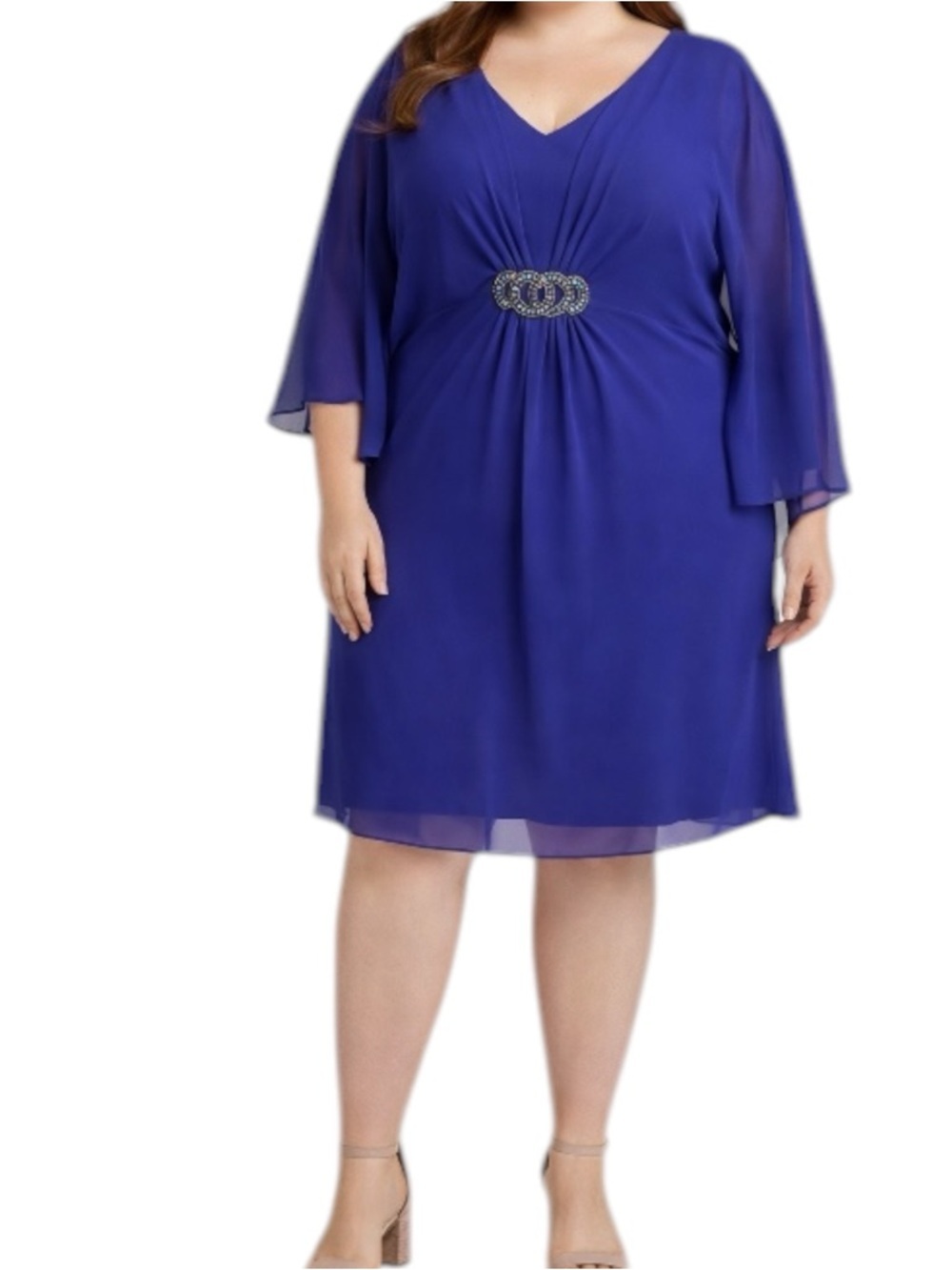 Plus Size V-Neck Royal Blue Evening Dress with Embellished Waist